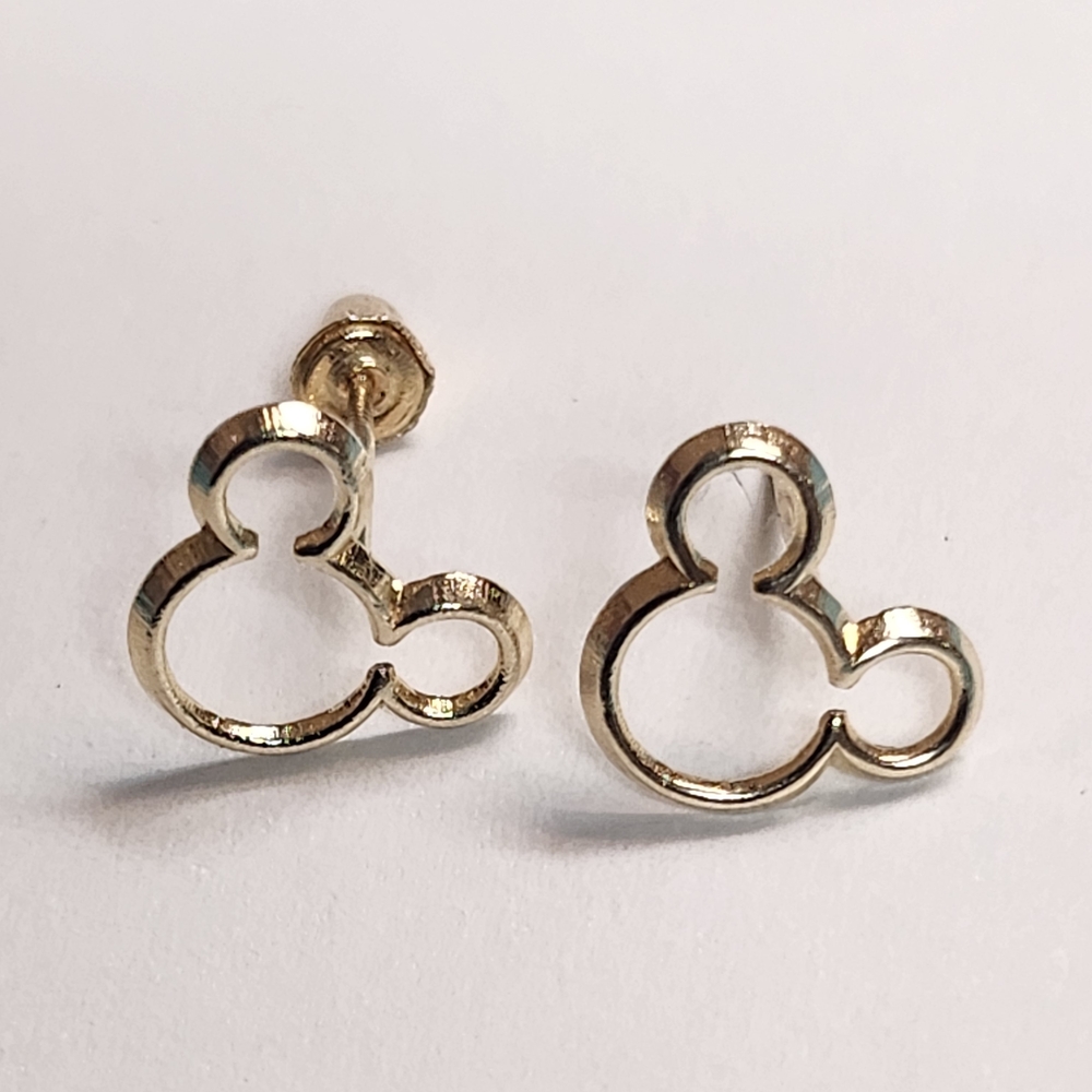 14k Yellow Gold Mouse Outline Earrings